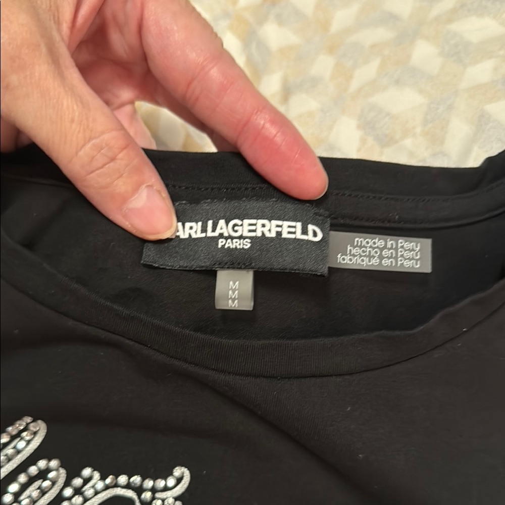Karl Lagerfeld Black Silver Rhinestone Relaxed Tee - Picture 4 of 7